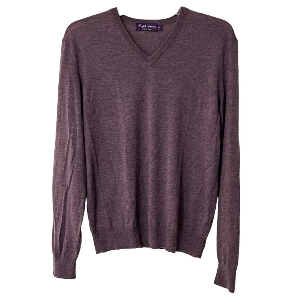 Ralph Lauren Purple Label 100% Cashmere V Neck Long Sleeve Sweater Purple Small